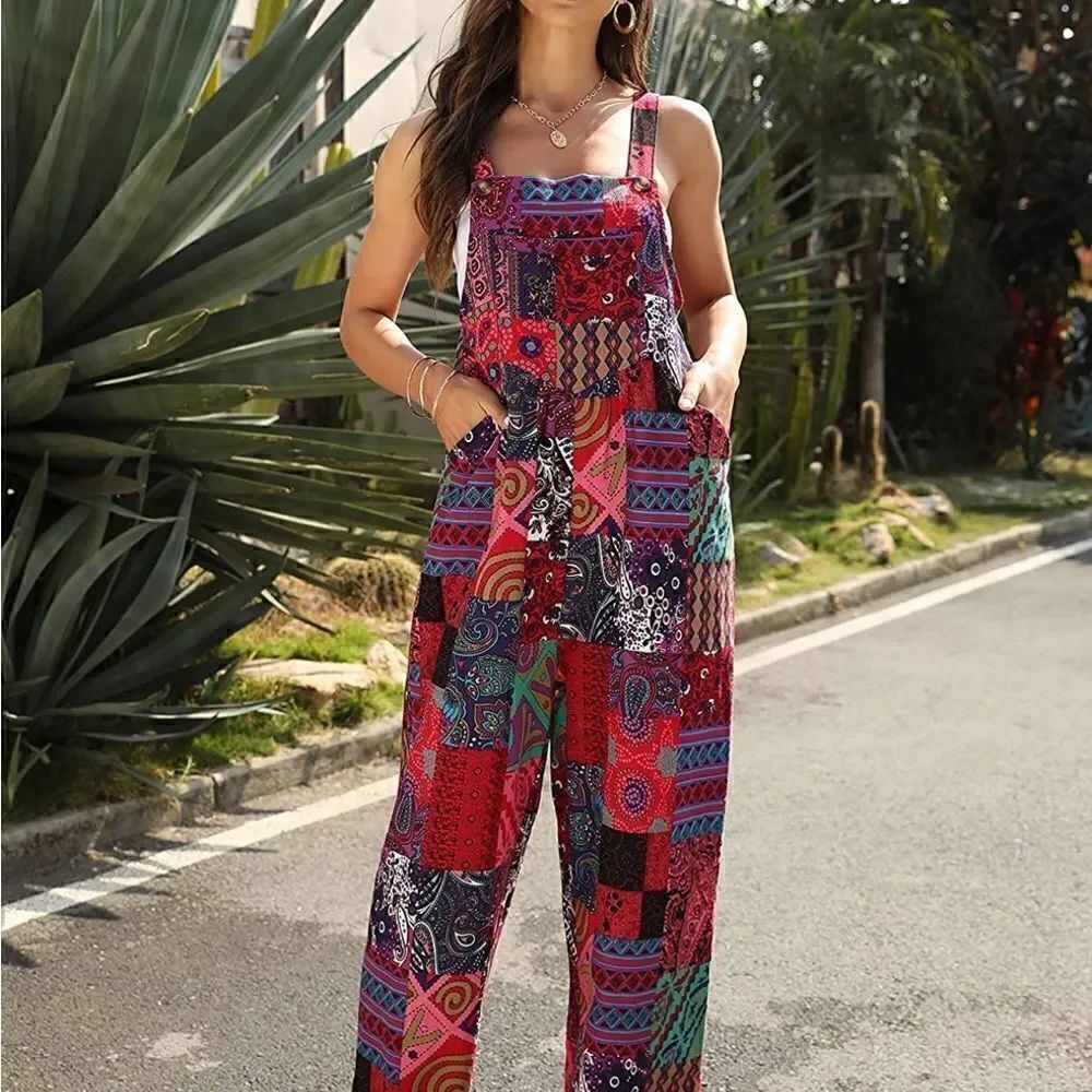Women's Jumpsuit Loose Colorblock Wide Leg Overall